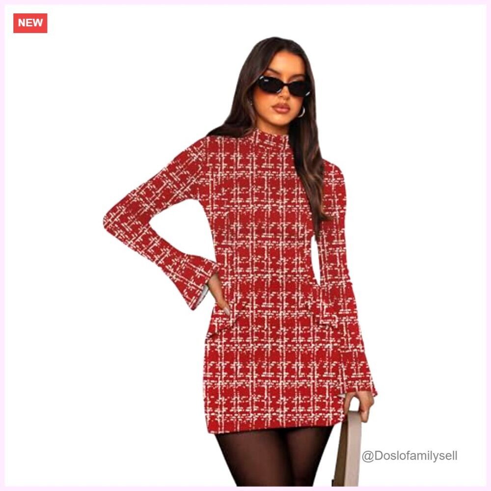 Long Sleeve Mock Neck Bodycon Mini Dress for Party Club Fall Winter - Picture 2 of 7